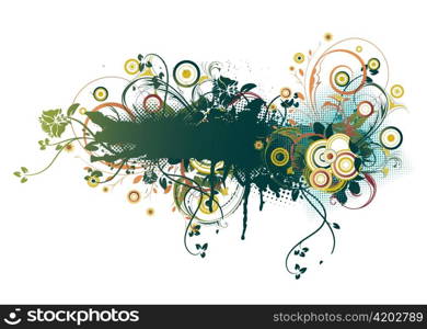 abstract illustration of a floral frame with grunge