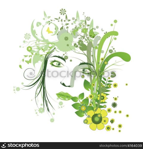 abstract illustration of a lady&acute;s face with floral