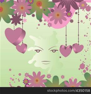 abstract illustration of a lady with floral and hearts