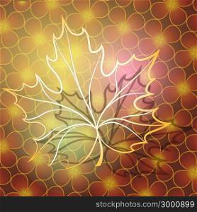 Abstract illustration of maple leaf made of gold against floral background as metaphore of autumn