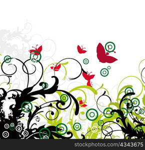 abstract illustration with butterflies and floral vector illustration