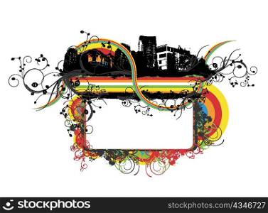 abstract illustration with city, grunge and floral