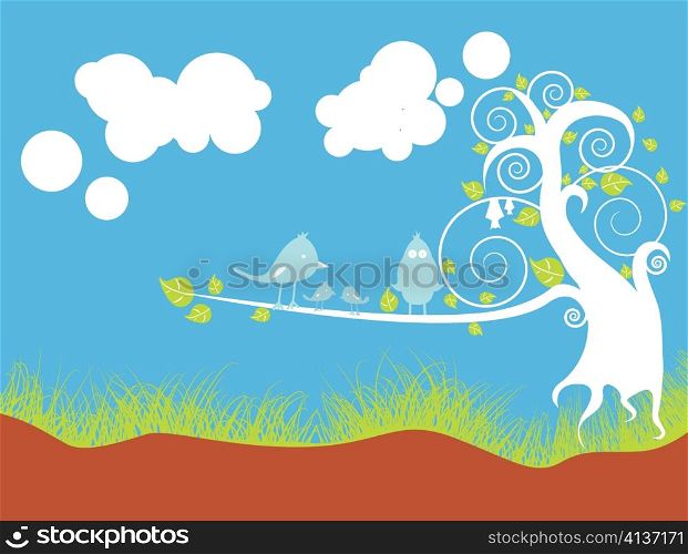 abstract illustration with floral and funny animals