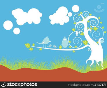 abstract illustration with floral and funny animals