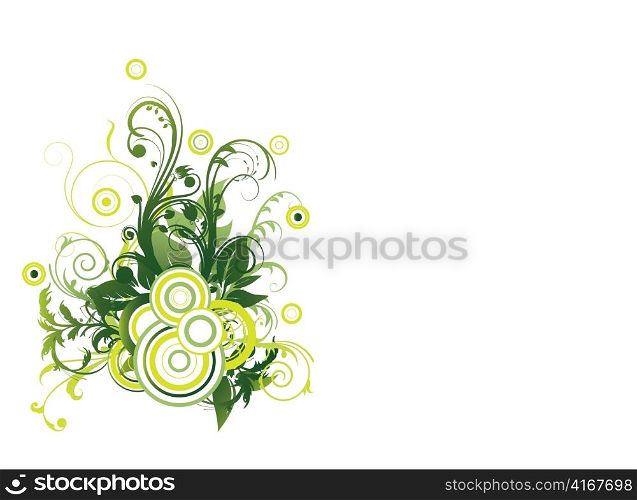 abstract illustration with floral and lots of circles