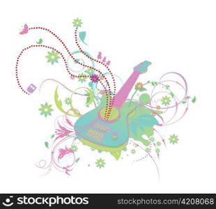 abstract illustration with floral, grunge and guitar