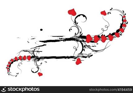 abstract illustration with floral, grunge and hearts