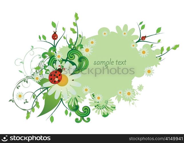 abstract illustration with floral, grunge and insects