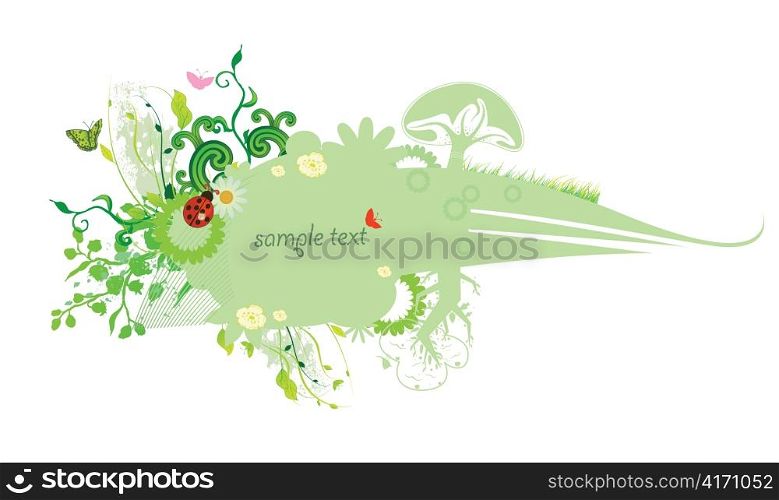abstract illustration with floral, grunge and insects
