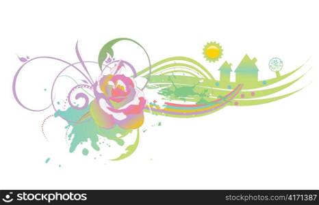 abstract illustration with floral, grunge and rainbow