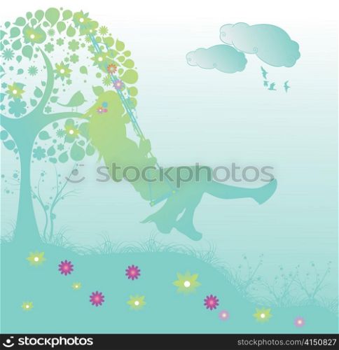 abstract illustration with floral, grunge and silhouette