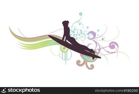 abstract illustration with floral, grunge and surfer