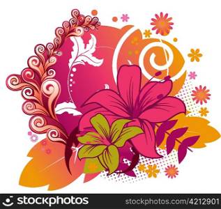 abstract illustration with halftone and beautiful floral