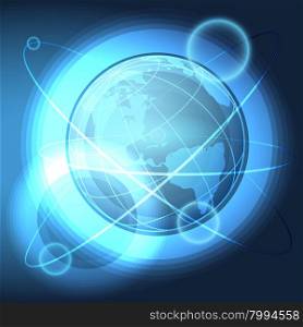 Abstract illustration with Technology Circles and Globe in the Space.