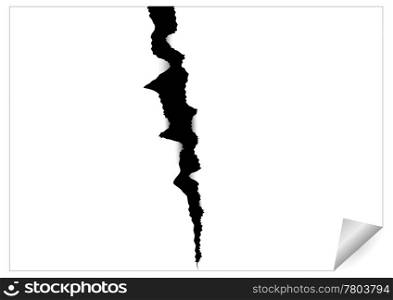 Abstract image of paper sheet with black ragged crack for your design. Vector illustration.