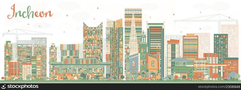 Abstract Incheon Skyline with Color Buildings. Vector Illustration. Business Travel and Tourism Concept with Modern Buildings. Image for Presentation Banner Placard and Web Site.