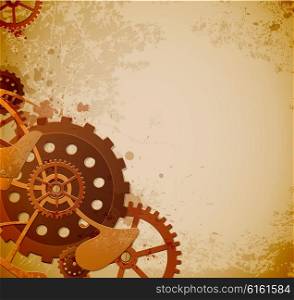 Abstract industrial background with gears in the style of steampunk. Vector illustration.
