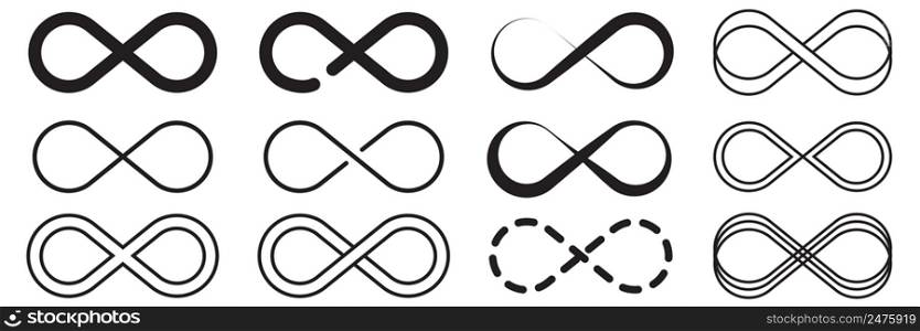 Abstract infinity sign set. Infinity sign. A set of horizontal eights. Vector illustration. stock image. EPS 10.. Abstract infinity sign set. Infinity sign. A set of horizontal eights. Vector illustration. stock image.
