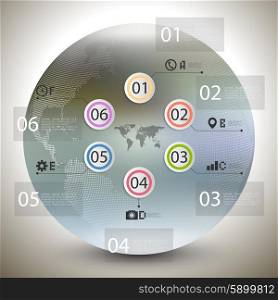 Abstract infographic pattern with dotted world globe for business, blurred background vector.
