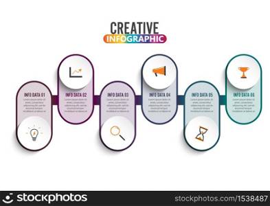 Abstract infographics number options template. Vector illustration. Can be used for workflow layout, diagram, business step six options, banner, web design. Stroke icons.