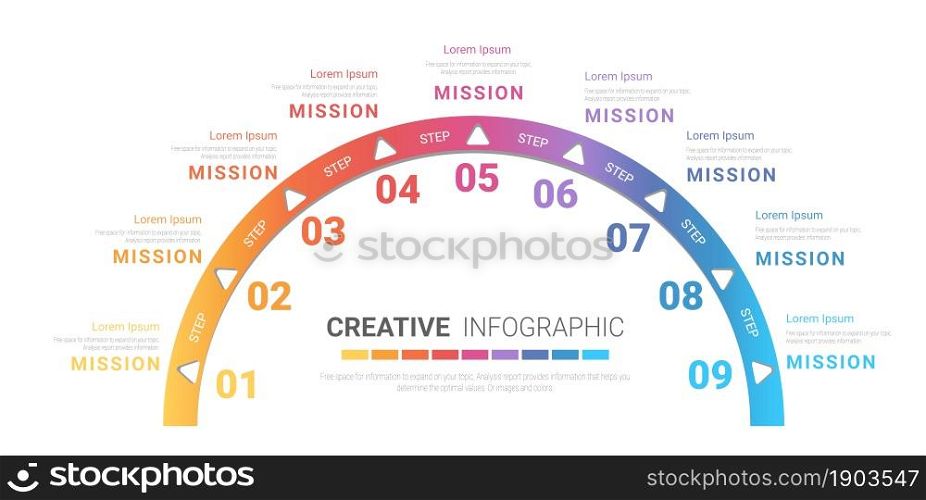 Abstract infographics number options template with 9 steps. Vector illustration.