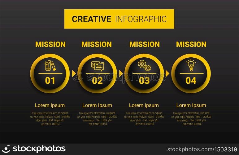 Abstract infographics number options template with steps, with 4 label. Can be used for workflow layout, diagram, business step options, banner, web design. Vector eps 10.