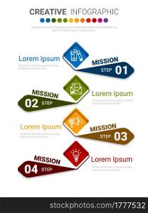 Abstract infographics number options template with steps, with 4 label. Can be used for workflow layout, diagram, business step options, banner, web design. Vector eps 10.