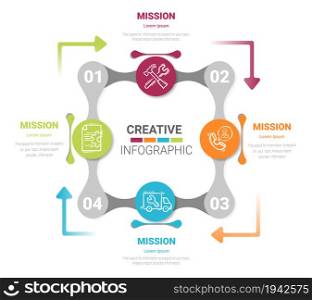Abstract infographics number options template with steps, with 4 label.