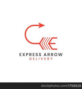 Abstract Initial Letter E with Arrow Concept Combination Logo Design. Usable For Business Brand, Tech and Delivery Company. Vector Logo Illustration. Graphic Design Element.