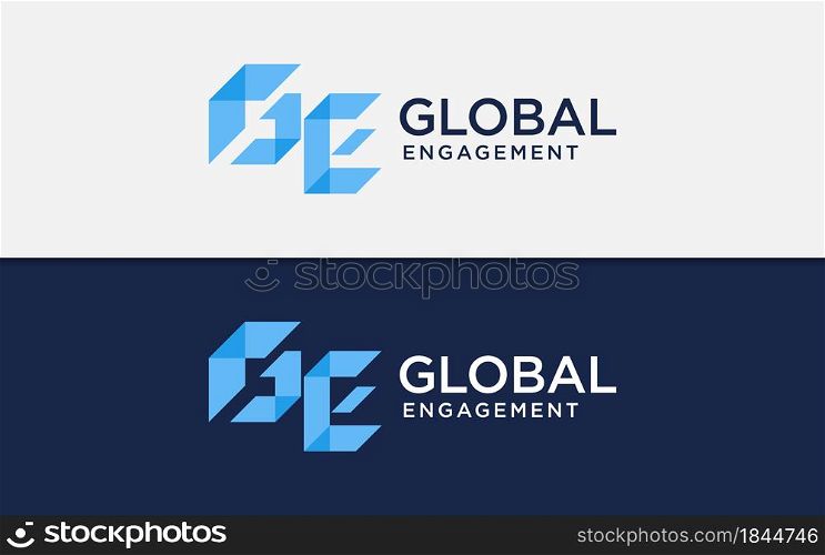 Abstract Initial Letter G and E with Blue Modern Geometric Minimalist Logo Design. Graphic Design Element.