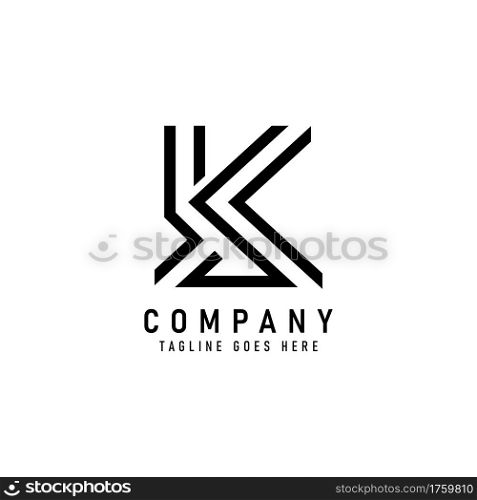 Abstract Initial Letter K with Geometric Lines Combination. Graphic Design Element.