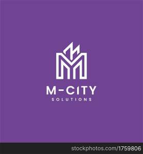 Abstract Initial Letter M Combined with Cityscape Lines Logo Design. Graphic Design Element.