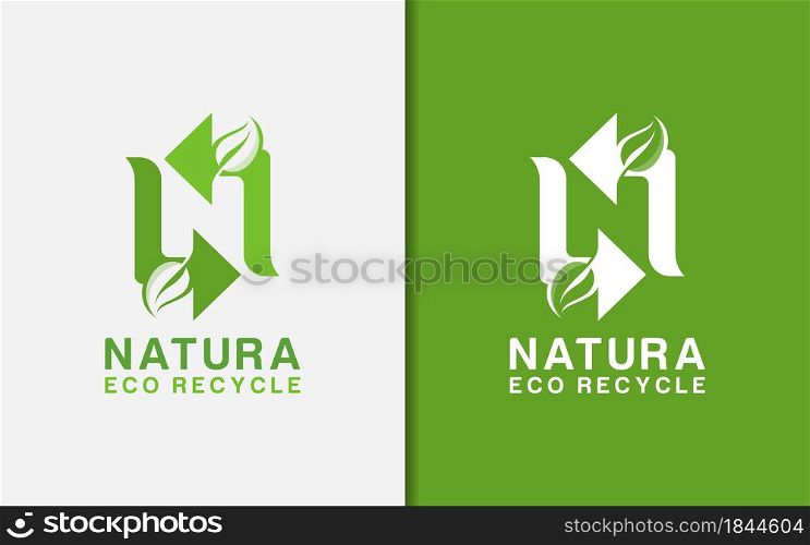 Abstract Initial Letter N with Green Eco Recycle Concept Logo Design. Graphic Design Element.