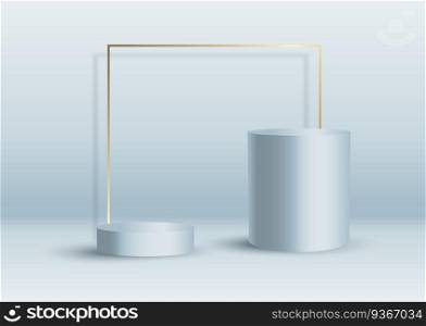 abstract interior background with display podiums and gold frame