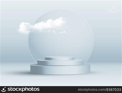 Abstract interior design with display podiums and cloud