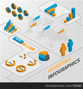 Abstract isometric business infographics design elements charts and graphs vector illustration