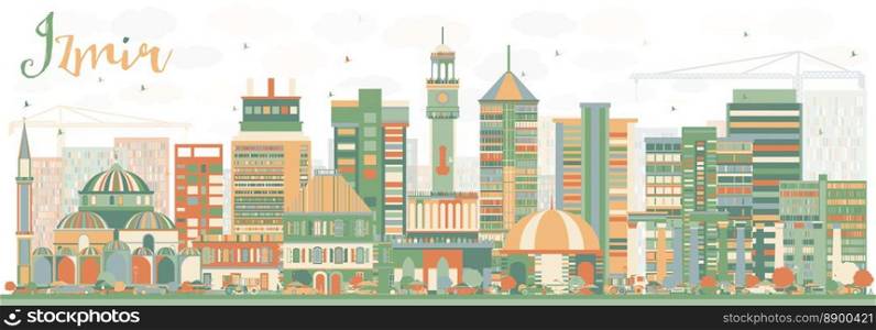 Abstract Izmir Skyline with Color Buildings. Vector Illustration. Business Travel and Tourism Concept with Historic Architecture. Image for Presentation Banner Placard and Web Site.