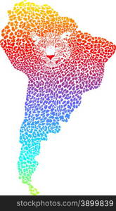 Abstract Jaguar on the map of South Americ