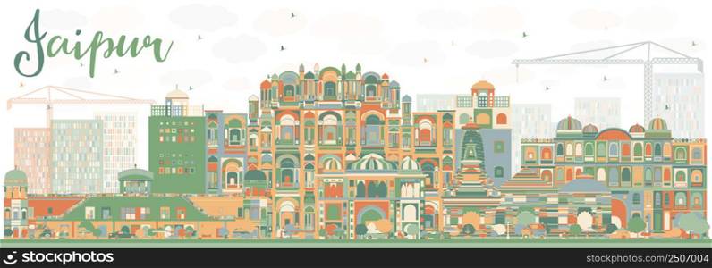Abstract Jaipur Skyline with Color Landmarks. Vector Illustration. Business Travel and Tourism Concept with Historic Buildings. Image for Presentation Banner Placard and Web Site.