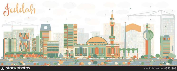 Abstract Jeddah Skyline with Color Buildings. Vector Illustration. Business Travel and Tourism Concept with Modern Buildings. Image for Presentation Banner Placard and Web Site.