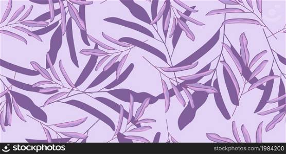 Abstract jungle leaves seamless pattern. Creative tropical wallpaper, lilac branch seamless. Exotic hawaiian backdrop. Floral background. Modern botanical foliage plants. Design for fabric, textile. Abstract jungle leaves seamless pattern. Creative tropical wallpaper, lilac branch seamless.