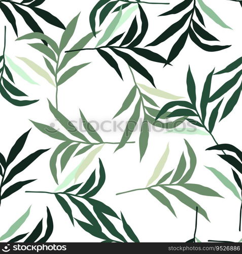 Abstract jungle palm leaf seamless pattern. Stylized tropical palm leaves wallpaper. Design for printing, textile, fabric, fashion, interior, wrapping paper. Vector illustration. Abstract jungle palm leaf seamless pattern. Stylized tropical palm leaves wallpaper.