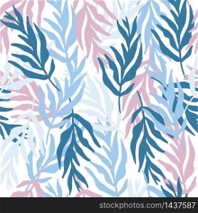 Abstract jungle plants leaves seamless pattern. Modern floral wallpaper. Design for fabric, textile print, wrapping, kitchen textile. Vector illustration. Abstract jungle plants leaves seamless pattern. Modern floral wallpaper.
