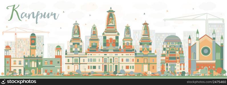 Abstract Kanpur Skyline with Color Buildings. Vector Illustration. Business Travel and Tourism Concept with Historic Architecture. Image for Presentation Banner Placard and Web Site