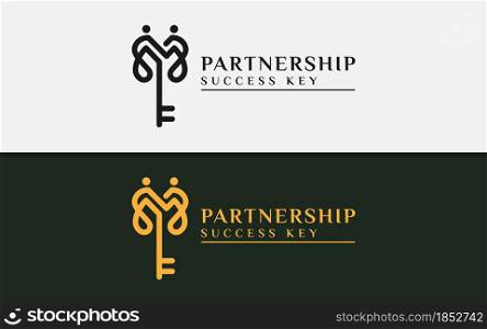 Abstract Key Logo Combined with Modern People Partnership Symbol Style Concept. Vector Logo Illustration. Graphic Design Element.