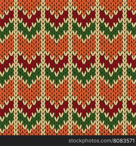Abstract knitting ornamental seamless ethnic vector pattern with zigzag geometric figures as a knitted fabric texture in warm colors