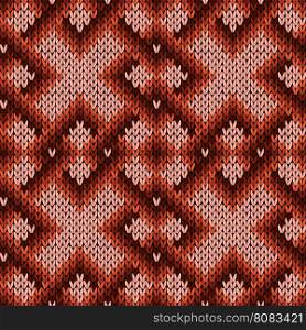 Abstract knitting ornamental seamless vector pattern as a knitted fabric texture in red, brown and pink colors