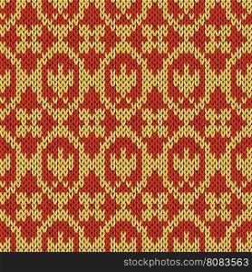 Abstract knitting ornamental seamless vector pattern as a knitted fabric texture in warm hues of orange