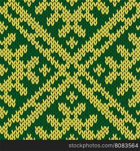 Abstract knitting ornamental seamless vector pattern as a knitted fabric texture in green and yellow colors
