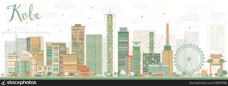 Abstract Kobe Skyline with Color Buildings. Vector Illustration. Business and Tourism Concept with Modern Buildings. Image for Presentation, Banner, Placard or Web Site.